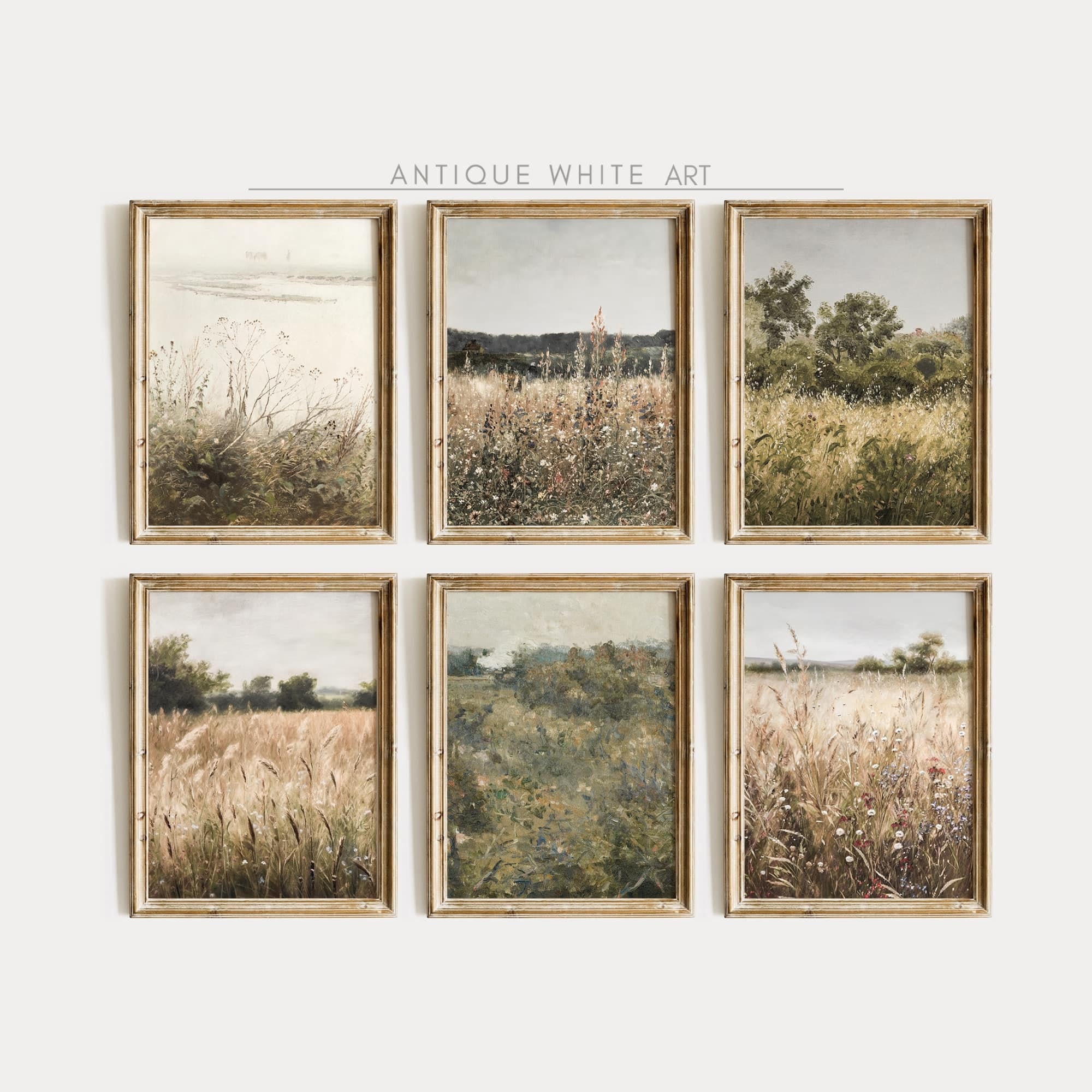 Set of 6 Printable Wildflower Wall Art, Gallery Set of 6 Antique Wall Art Prints, Vintage Farmhouse Landscape Downloadable Art Print | S33