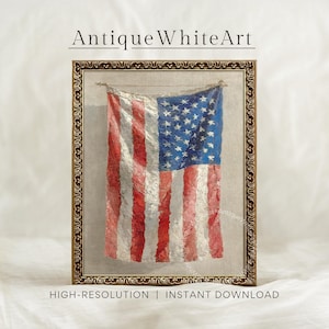 Printable American Flag Wall Art, 4th of July Print, Muted Patriotic Americana Wall Decor, Digital Print Independence Day Painting | A460