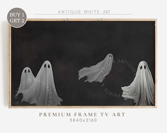Cuadro decorativo para TV con temática de Halloween, Cuadro decorativo para TV, Arte de fantasmas, Decoración de fantasmas para Halloween, Halloween neutro, Arte espeluznante para TV, Pintura vintage /TV79