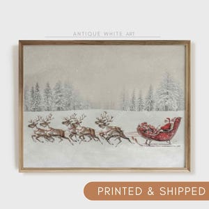 Christmas Santa Claus Print, Mailed Winter Print, Printed & Shipped Wall Art, Printed Vintage Painting, Shipped Canvas Santa Claus Wall Art