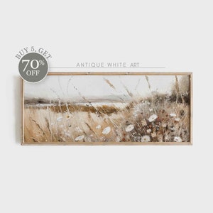 Utskrivbar vildblommande fält panoramalandskap oljemålning, varma toner, lantlig landskapstryck, bondgårdsväggkonst, digital nedladdning | A196