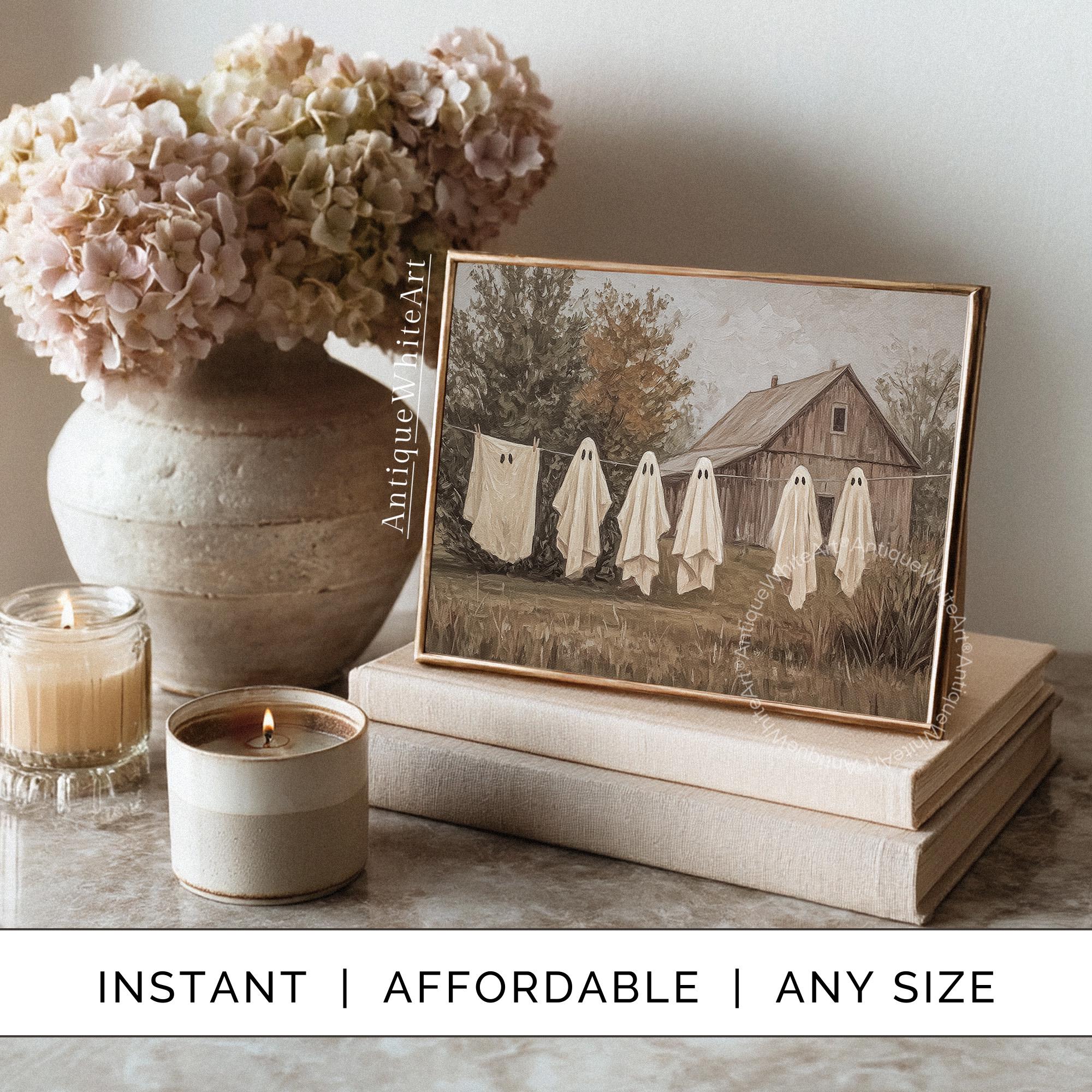 Cute Ghost Halloween Laundry Room Wall Art, Printable Vintage Farmhouse ...