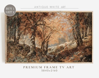 Arte de TV con marco de otoño, arte de TV de pintura vintage, pintura al óleo de otoño cambiante, decoración de pared rústica vintage, tono cálido, arte para TV / TV53