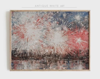 4th of July Print, Independence Day, Fireworks Art, Patriotic Red, White, Blue Decor, Farmhouse Art, USA Independence Day American Flag A252