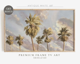 Tropical Summer Samsung Frame TV Art, Neutral Coastal Oil Painting, Beach Palms Screensaver, Summer Art for TV, Digital Download | TV421