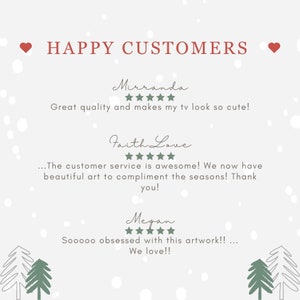 May include: A light beige background with the text "HAPPY CUSTOMERS" in red. Customer reviews are displayed below, with names and star ratings. The reviews praise the quality and customer service of the product.