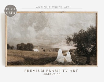 Cute Pair Ghosts Frame TV Art, Spooky Halloween Art for Tv, Ghosts in Vintage Painting, Frame TV Halloween, Neutral Halloween Decor | TV95