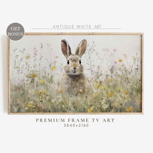 Spring Bunny Samsung Frame TV Art, Easter Bunny Rabbit TV Art, Spring Decor, Vintage Farmhouse TV, Nursery Art, Digital Download | TV302