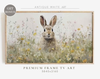 Spring Bunny Samsung Frame TV Art, Easter Bunny Rabbit TV Art, Spring Decor, Vintage Farmhouse TV, Nursery Art, Digital Download | TV302