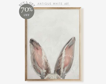 Printable Easter Bunny Wall Art, Bunny's Ears Art Print, Rabbit Painting, Nursery Print, Cute Easter Decor, Instant Digital Download | A218