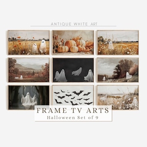 Halloween Frame TV Art Set, Ghost in Wildflower Field, Vintage Fall Landscape Paintings, Halloween Spooky Arts, Samsung Frame TV Set |TS12