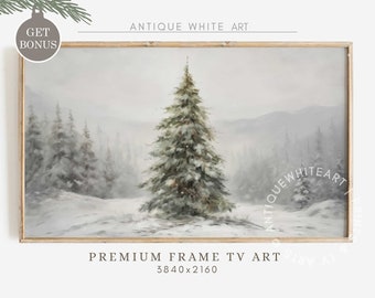 Christmas Tree Frame TV Art, Winter Samsung Frame TV Art, Farmhouse Christmas Oil Painting, Christmas Tree Art for TV, Holiday Decor | TV229