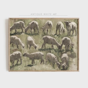 Easter Sheep Painting,  Minimalist Farm Nursery Decor, Spring Lamb Art, Neutral English Farmhouse Animal Art, Cottagecore Decor,  |A98