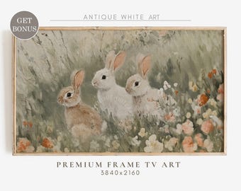 Spring Samsung Frame TV Art, Easter Bunnies Painting, Farmhouse Art for TV, Country Classy Easter Decor, Digital Download | TV565