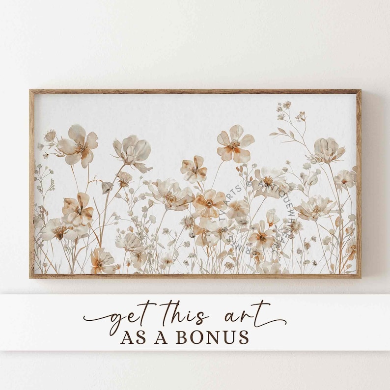 May include: A watercolor painting of a field of wildflowers in shades of brown and beige. The flowers are arranged in a horizontal line across the canvas, with a white background.