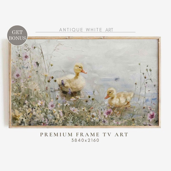 Cute Easter Samsung Frame TV Art, Ducklings, Farmhouse Art for TV, Spring Painting for Frame TV, Country Easter, Digital Download | TV303