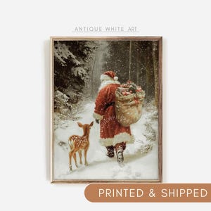 Printed & Shipped Santa Claus Shipped Print, Christmas Mailed Winter Print, Festive Santa Wall Art, Vintage Style, Canvas Holiday Decor Art
