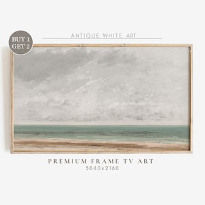 Summer Coastal Minimalist Painting, Neutral Seascape Samsung Frame TV Art, Beach Art For Frame TV,  Abstract  Sea Oil Painting |  TV40