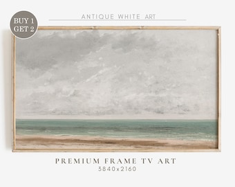 Summer Coastal Minimalist Painting, Neutral Seascape Samsung Frame TV Art, Beach Art For Frame TV,  Abstract  Sea Oil Painting |  TV40