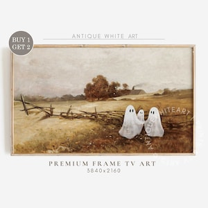 Frame TV Art, Ghost Family in Vintage Landscape, Fall TV Art, Halloween Samsung Frame TV Art, Autumn Spooky Painting, Digital Download |T166