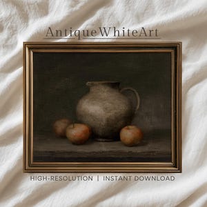 Moody Still Life Wall Art, Printable Rustic Kitchen Print, Vintage Rustic Apple Oil Painting, Moody Fall Decor, Autumn Digital Download A579