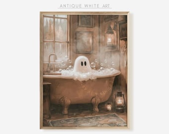 Halloween Wall Art, Halloween Bathroom Print, Funny Ghost Painting, Spooky Halloween Decor, Rustic Fall Season Art, Instant Download | A346