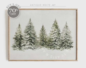 Printable Christmas Wall Art, Farmhouse Christmas Tree Print, Winter Forest Watercolor Art, Country Christmas Decor | W63