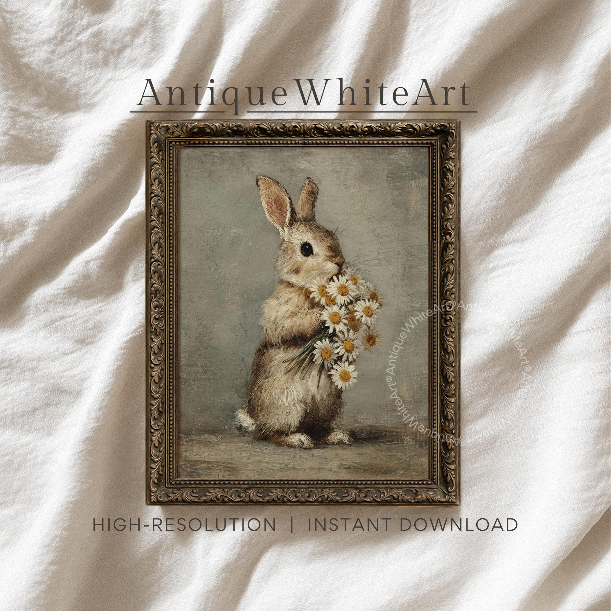 Cottage Core Rabbit Printable Vintage Rabbit, Cottagecore Bunny Painting, Farmhouse Nursery ...