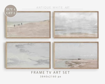 Abstract Summer Frame TV Art Set of 4, Neutral Beach, Light Aesthetic TV Art, Vintage Minimalist Pastel Print, Modern Coastal Paintings TS47