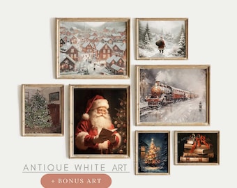 Printable Vintage Christmas Prints, Santa Claus Print, Set of Moody Winter Wall Arts, Farmhouse Christmas Decor, Digital Download | S40