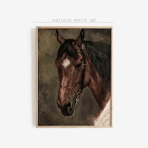 Vintage Horse Portrait, Elegant Dark Horse Head Art, Antique Oil Painting, Country Decor, Cottagecore Print, Printable Digital Downoad | A24