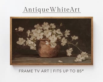 Humeurige lente frame tv-kunst, donkere vintage bloemen olieverfschilderij, moderne boerderij botanisch, bloemen frame tv-kunst, digitale download | TV601