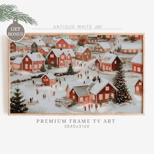 Winter Village Samsung Frame TV Art, Vintage Farmhouse Christmas Painting for TV, the Frame Tv Art, Festive Tv Art, Holiday Home Decor | WA2
