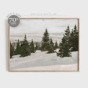 Printable Vintage Christmas Print, Moody Winter Wall Art, Farmhouse Christmas Decor, Winter Fir Tree Forest Painting, Digital Download | W44