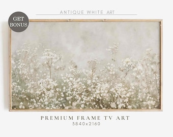 Samsung Frame TV Art, Neutral Floral Screensaver, Beige Wildflowers, White Summer Flowers Painting, Farmhouse TV Art, Digital Download TV400