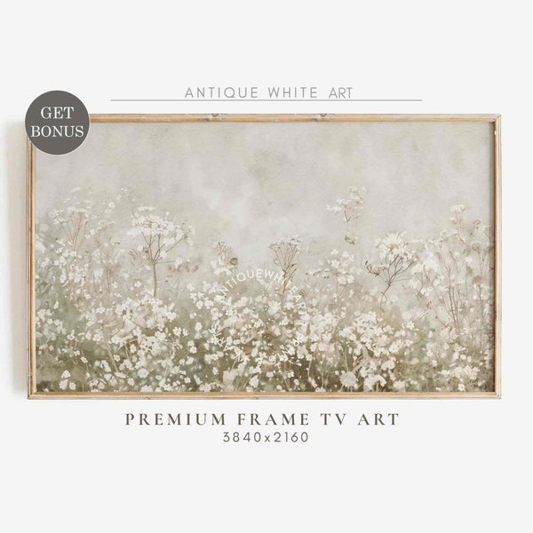 Samsung Frame TV Art, Neutral Floral Screensaver, Beige Wildflowers, White Summer Flowers Painting, Farmhouse TV Art, Digital Download TV400