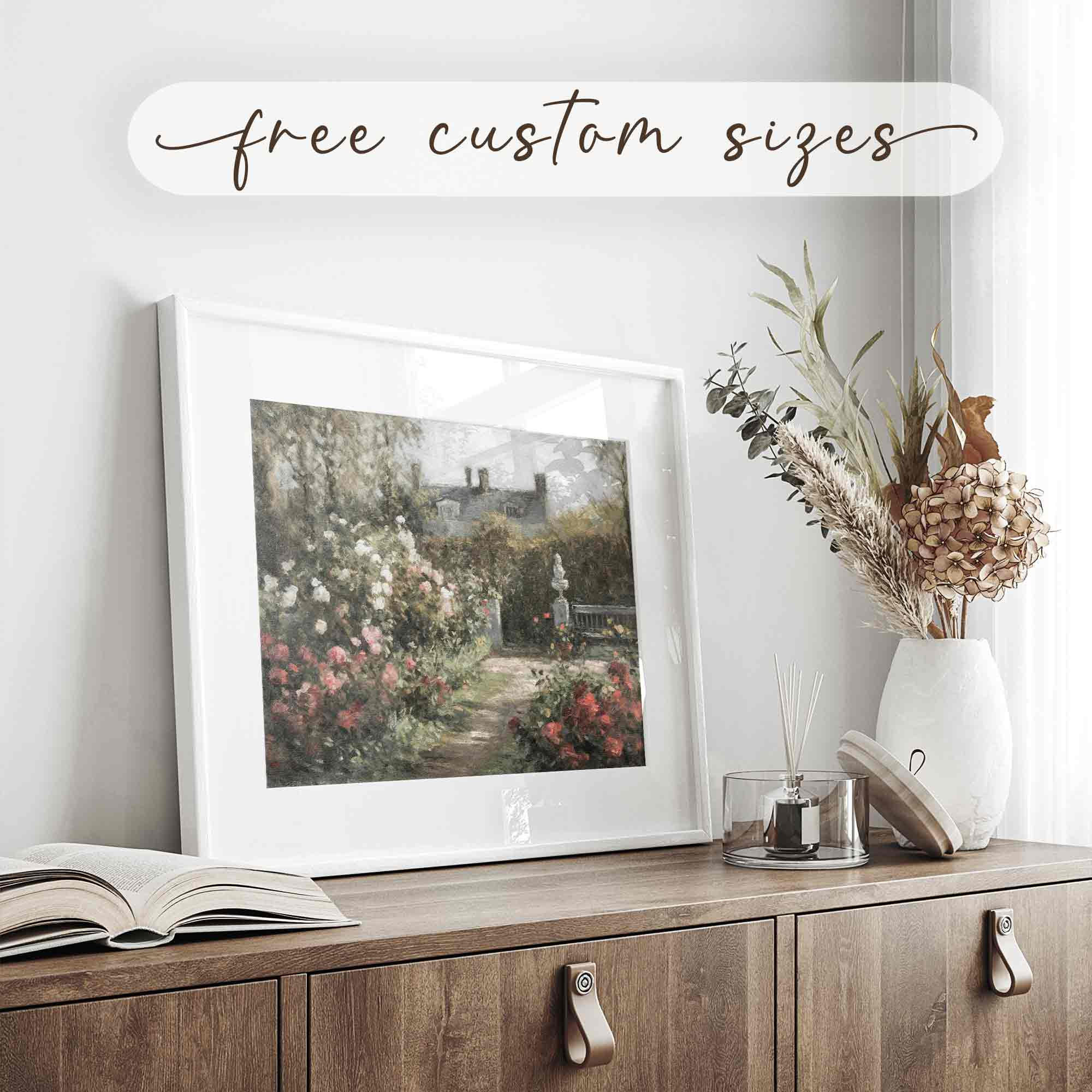 Printable Cottage Rose Garden, Vintage Oil Painting, Cottagecore Wall ...