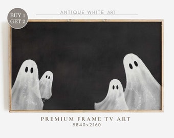 Archivo de arte para TV con marco de Halloween, arte de fantasmas, decoración de fantasmas de Halloween, Halloween neutro, arte espeluznante para TV, linda pintura vintage de Halloween /TV91