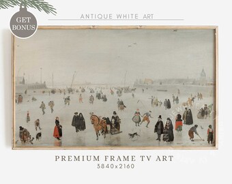 Vintage Frame TV, Antique Christmas Rustic Oil Painting, Ice Skating, Winter Samsung Frame TV Art, Christmas TV Art, Digital Download |TV226