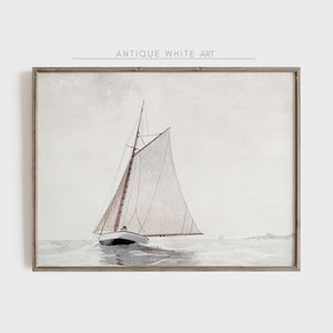 Antique Sailboat Painting, Muted Watercolor Sailboat Print, Boat Wall Art, Vintage Nautical Print, Coastal PRINTABLE Digital Download A113