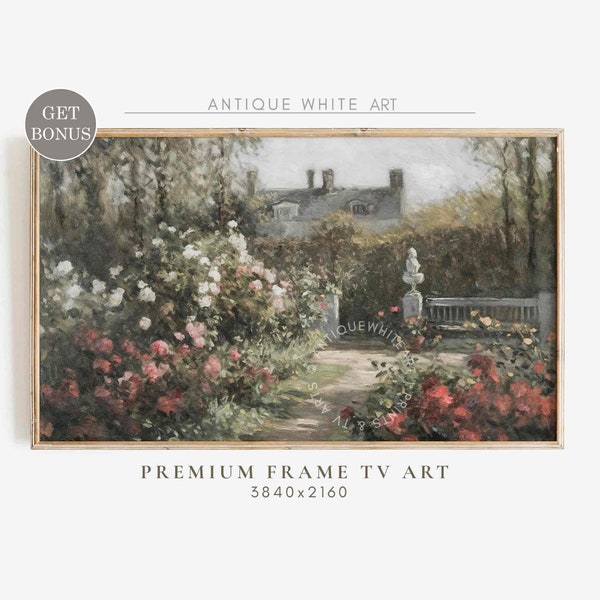 Samsung Frame TV Art, Cottage Rose Garden, Vintage Oil Painting, Cottagecore Wall Art Decor, Farmhouse Frame TV Art, Digital Download |TV270