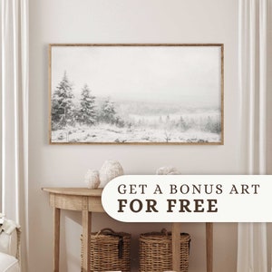 Winter Forest Painting Samsung Frame TV Art, Fir Trees Art for TV, Winter Landscape with Deers, Farmhouse Decor, Digital Download WA40 image 6