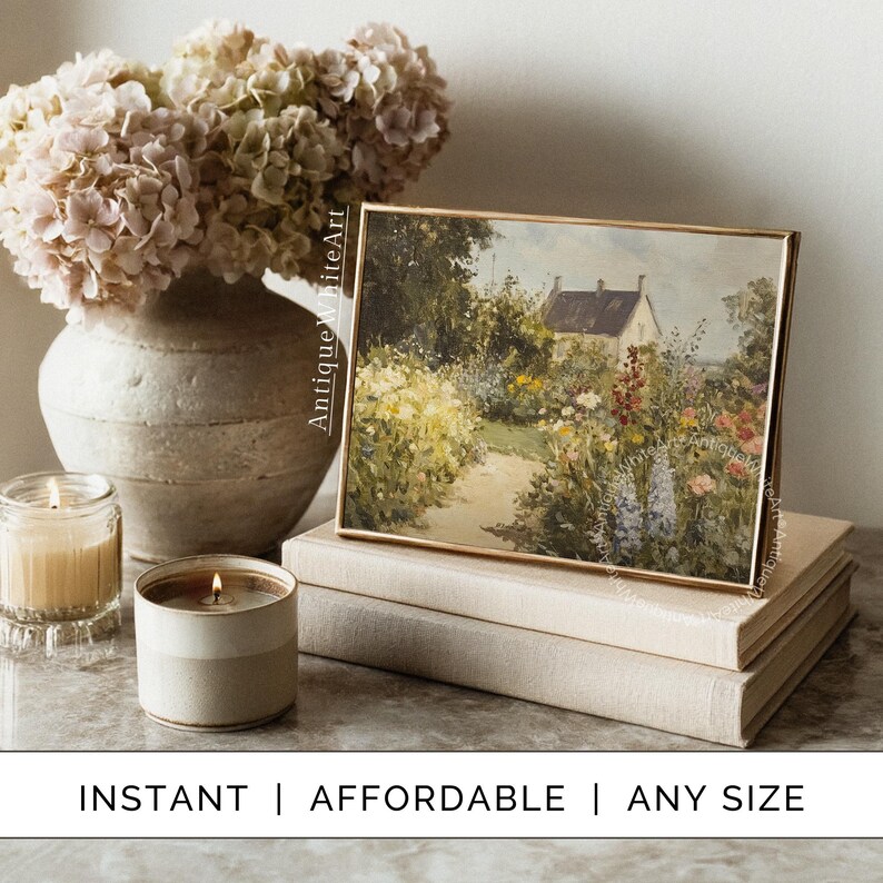 Printable Cottage Garden Wall Art, Spring Landscape Painting Print ...