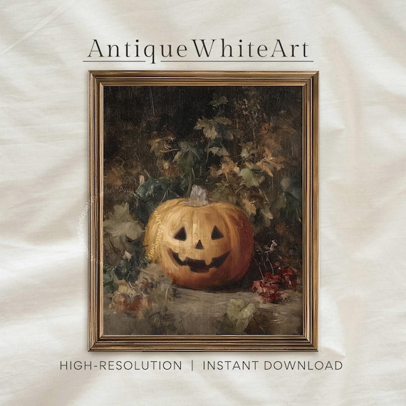 Moody Halloween Pumpkin Wall Art, Jack o Lantern Painting, Halloween Print, Pumpkin Still Life Painting, Fall Print, Digital Fall Art | A493