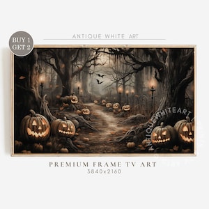 Halloween Frame TV Art, Haunted Spooky Forest with Pumpkins, Samsung Frame TV Art, Halloween Painting, Digital Download Art for TV | TV178