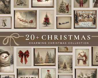 Vintage Christmas Print Set of 20+: Neutral Holiday Gallery Wall (Digital Download) S154