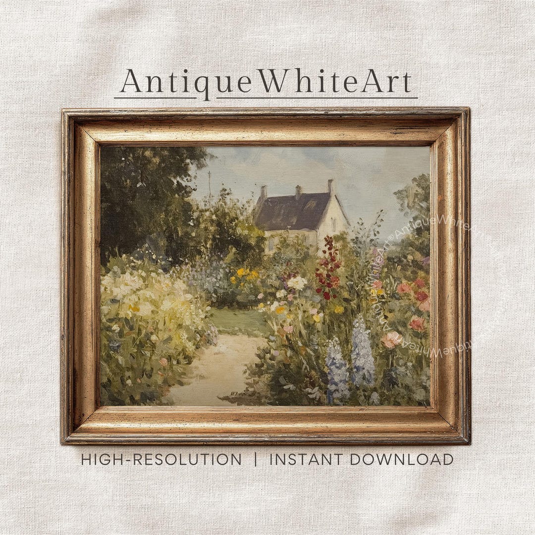 Printable Cottage Garden Wall Art, Spring Landscape Painting Print ...