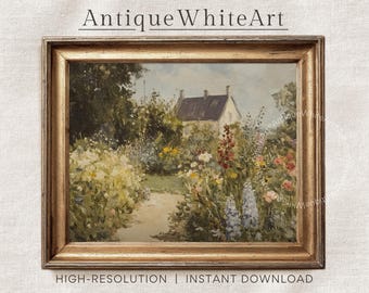 Printable Cottage Garden Wall Art, Spring Landscape Painting Print, Cottagecore Wall Art Decor, Farmhouse Print, Digital Download | A401