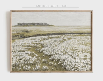 Vintage Spring Meadow Painting, Antique Cottage Decor, Wildflower Print, Spring Farmhouse, Flowers Field Landscape, Downloadable Print A120