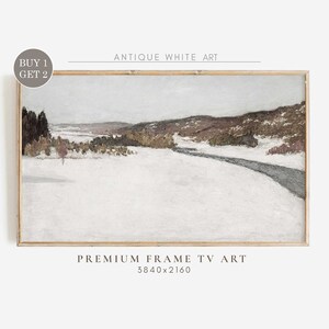 Vintage Neutral Winter Landscape Frame TV Art, Farmhouse Christmas Art for TV, Snowy Winter Oil Painting, Digital Downloadble Art | TV127